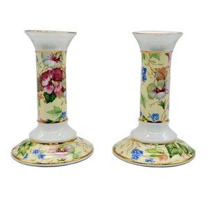 VTG Staffordshire Floral Chintz Candle Holders ENG